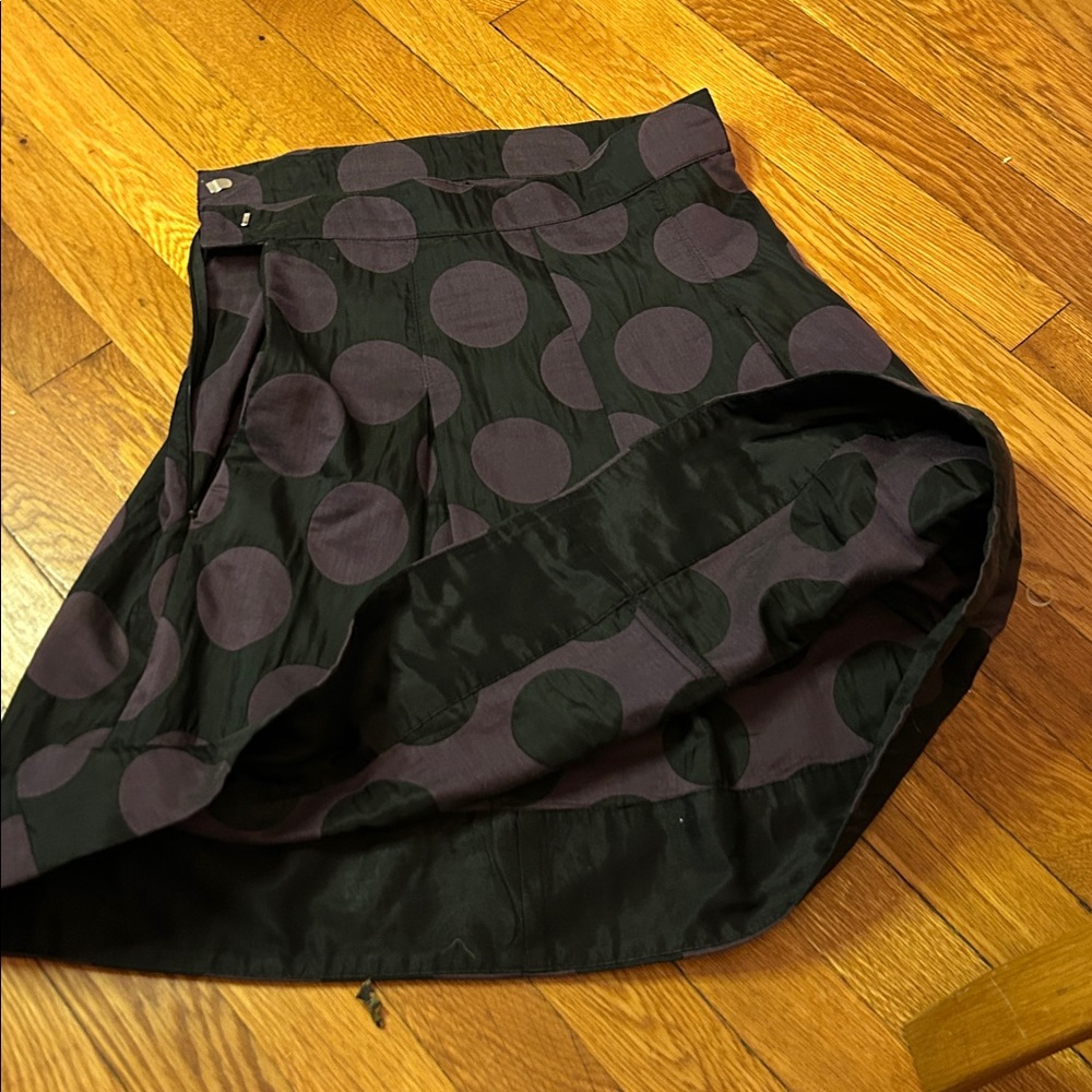 Black Silk Skirt with Bold Purple Polka Dots